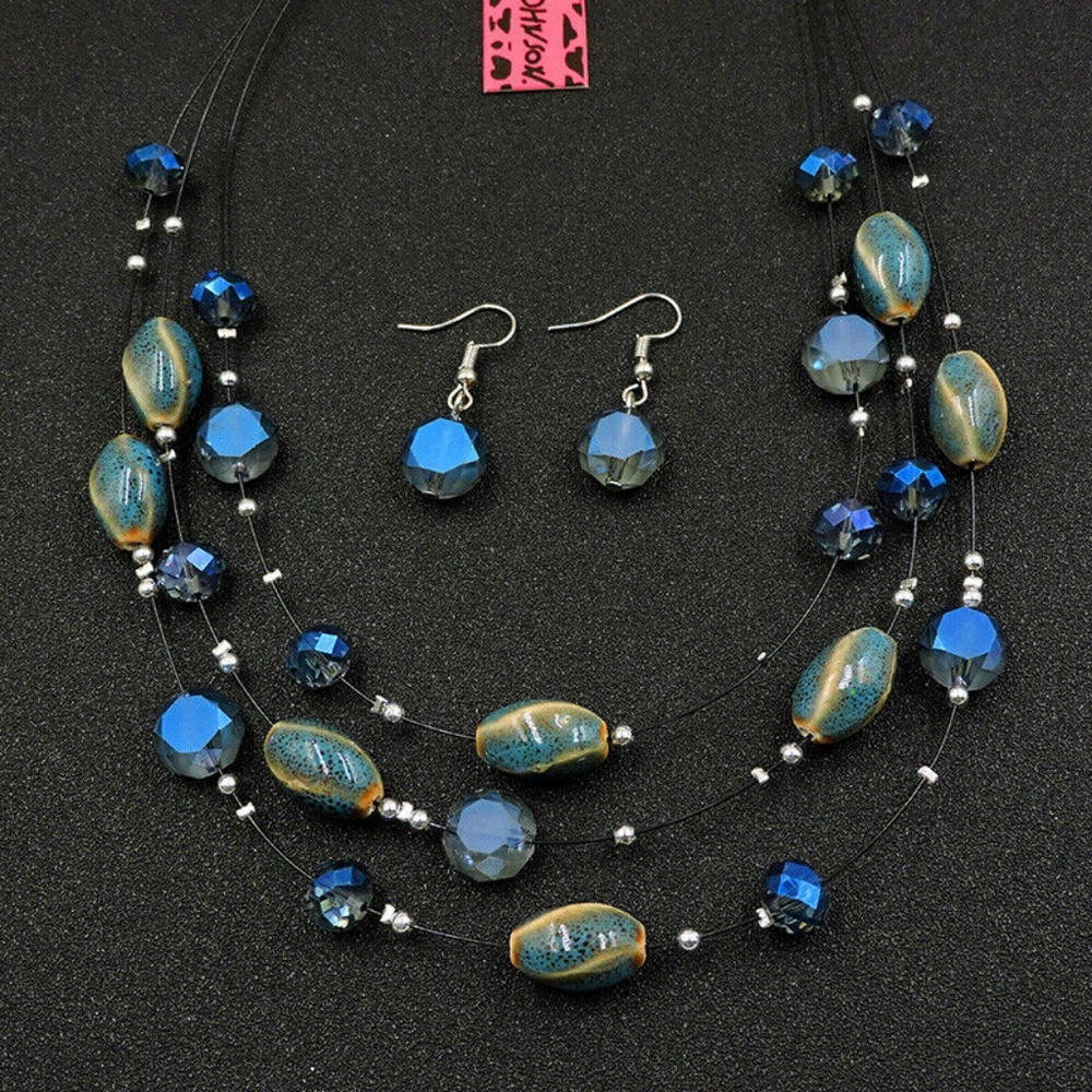 BETSEY JOHNSON Blue Stone & Glass Necklace